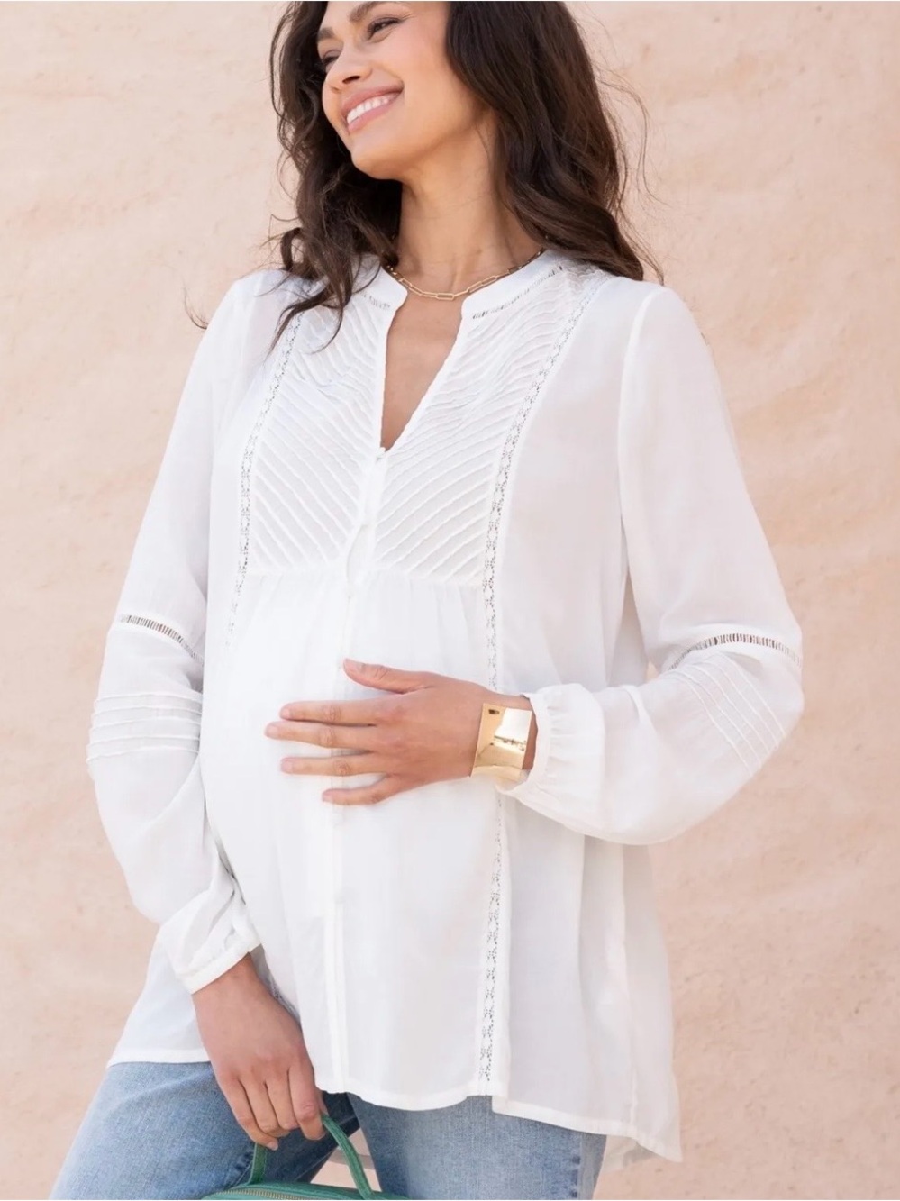 Seraphine Lisabet | Pintuck Button-Down Maternity-To-Nursing Shirt -Size 10